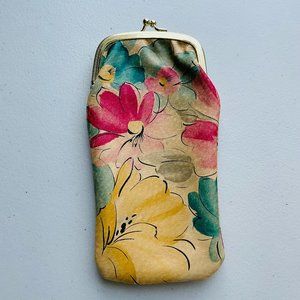 Leather Floral Print Sunglasses Reading Glasses Holder Case 7” NWOT